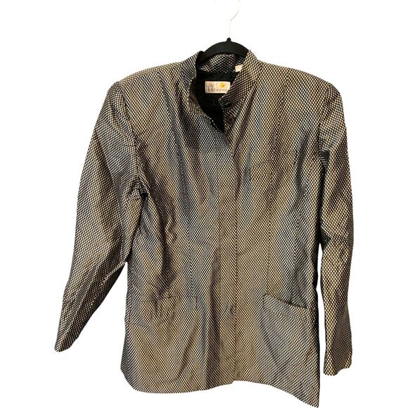 Liz Claiborne Jackets & Blazers - Liz Claiborne Windbreaker Jacket Black Gold Womens 8 Argyle Metallic‎ Vintage